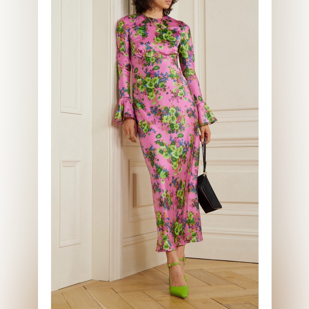 Les reveries open-back floral print satin dress